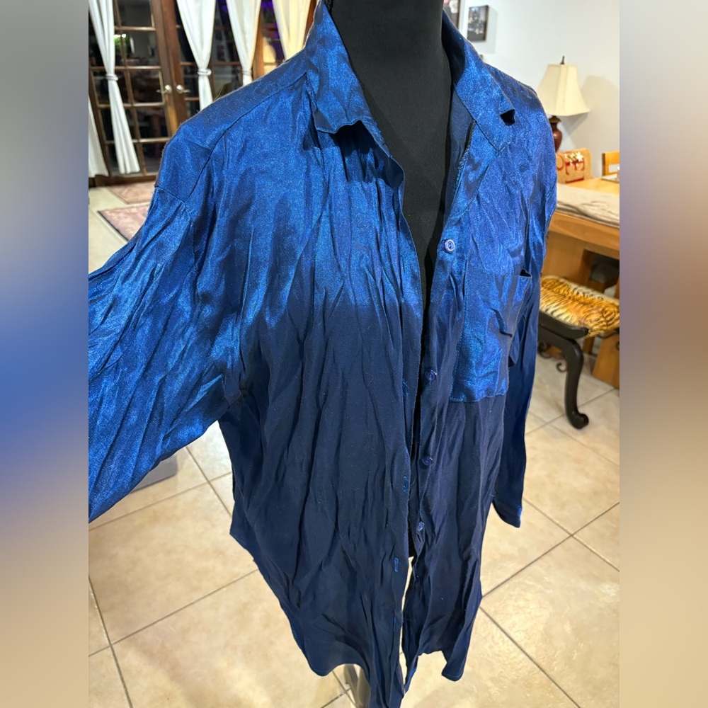 Shiny Blue Button-Up Shirt